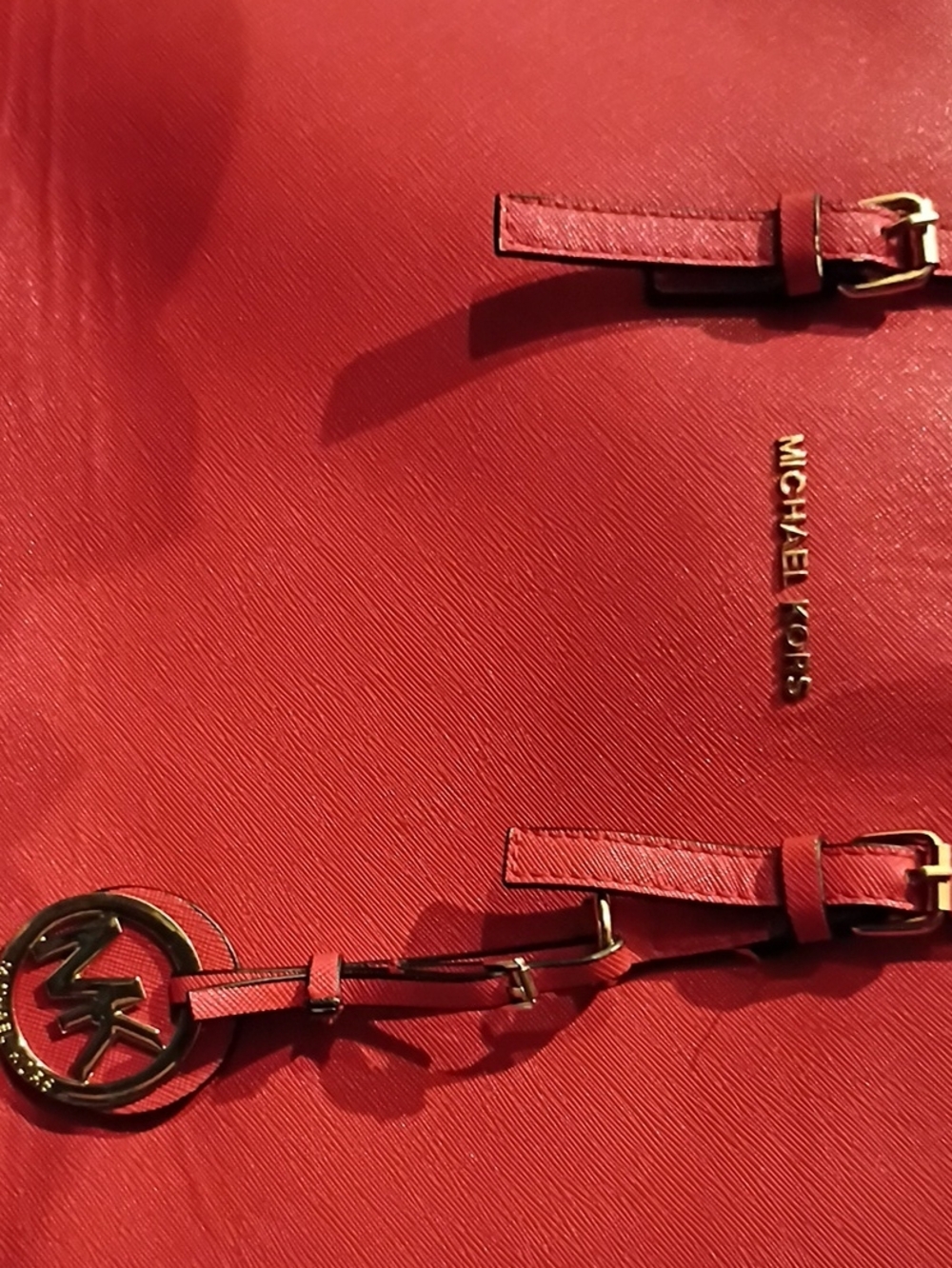 Michael Kors Red Leather Tote with Gold Hardware and Logo Charm